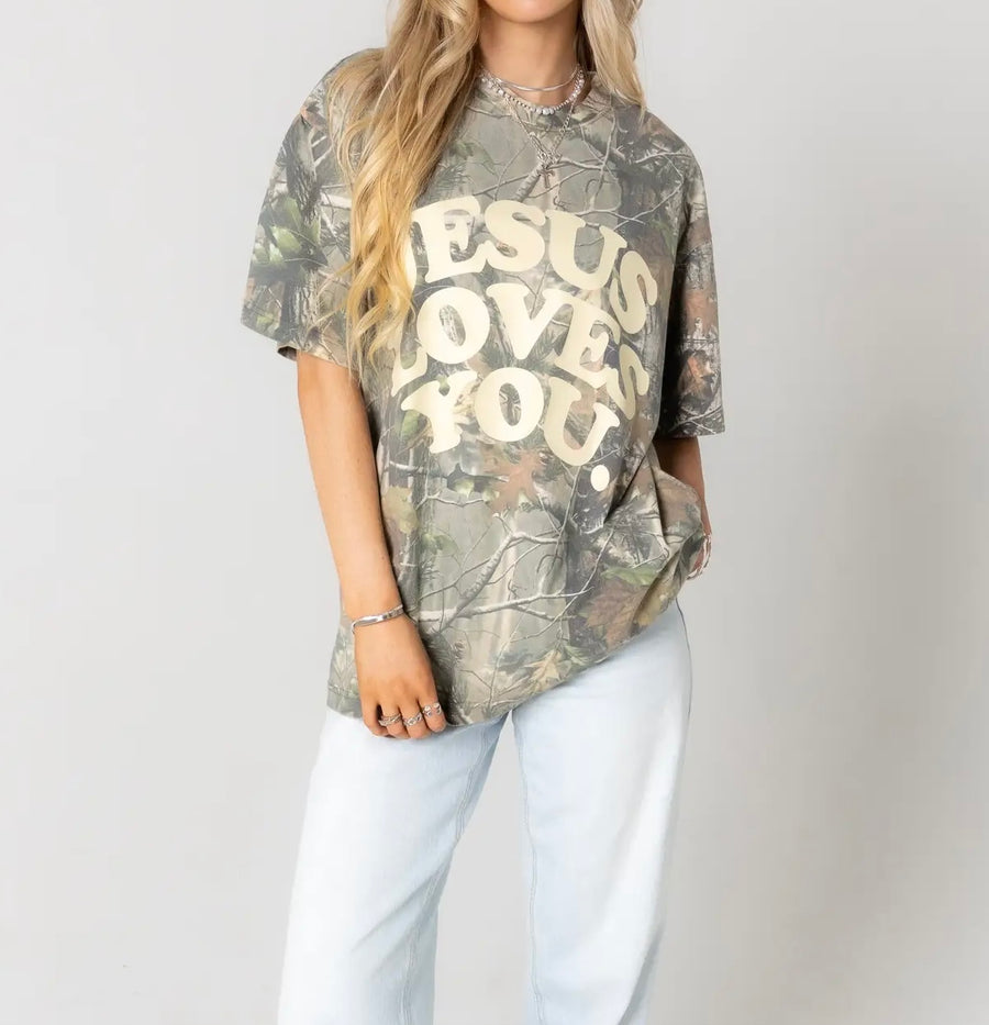 Jesus Loves You Heavyweight Camo Tee