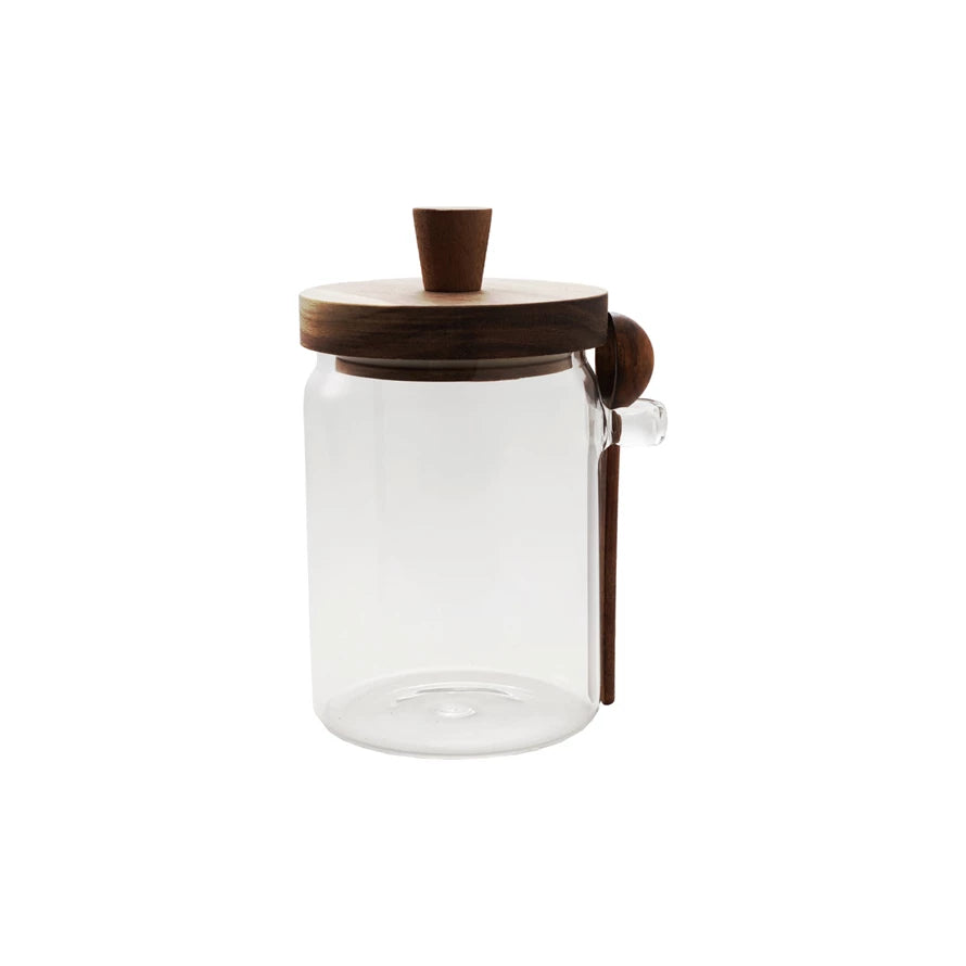 Glass Canister w/ wood Lid + Spoon