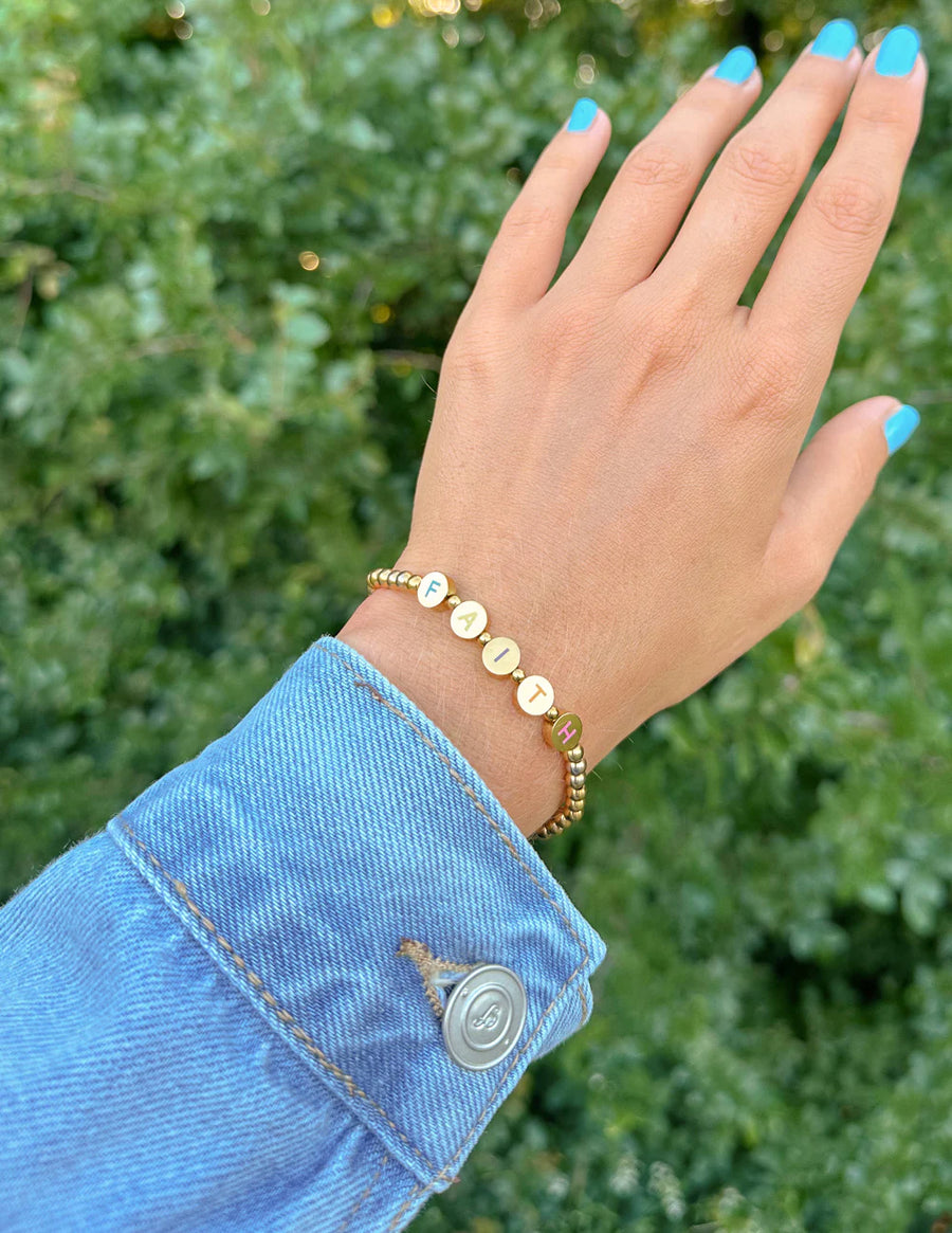 Gold Faith Letter Bracelet