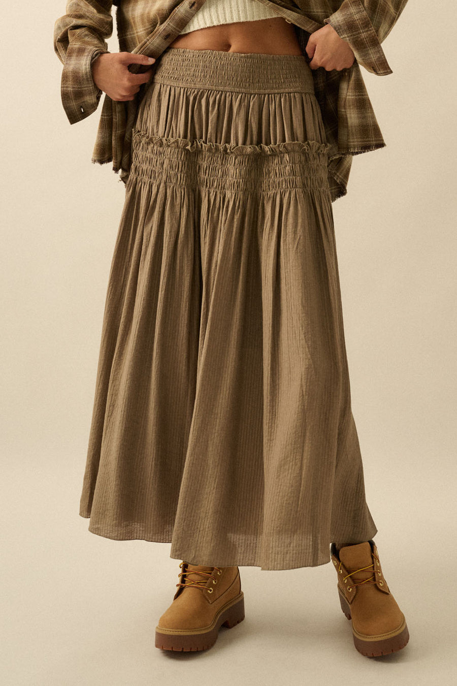 Elastic Waist Maxi Skirt