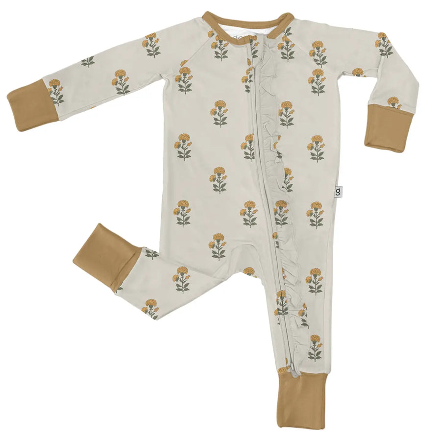 Marigold Block Print Zip Romper