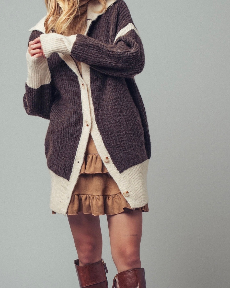 Contrast Trim Collared Cardigan
