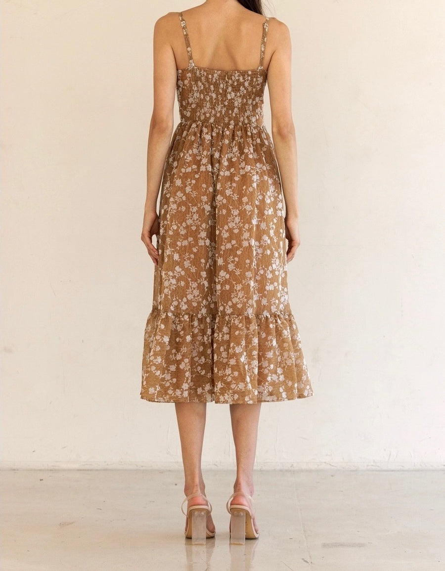 Bustier Top Floral Ruffle Midi Dress