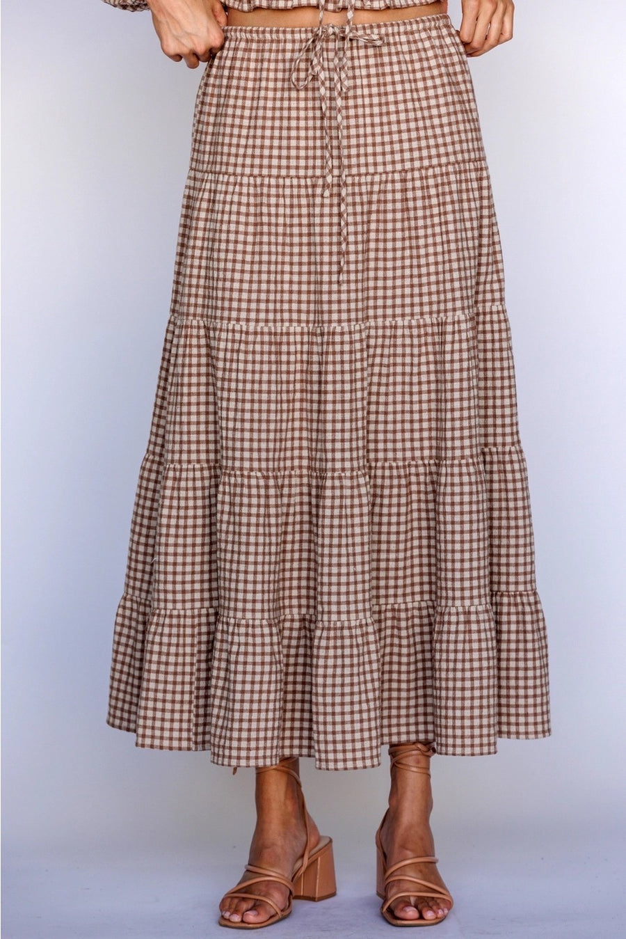 Gingham Tiered Elastic Waist Skirt