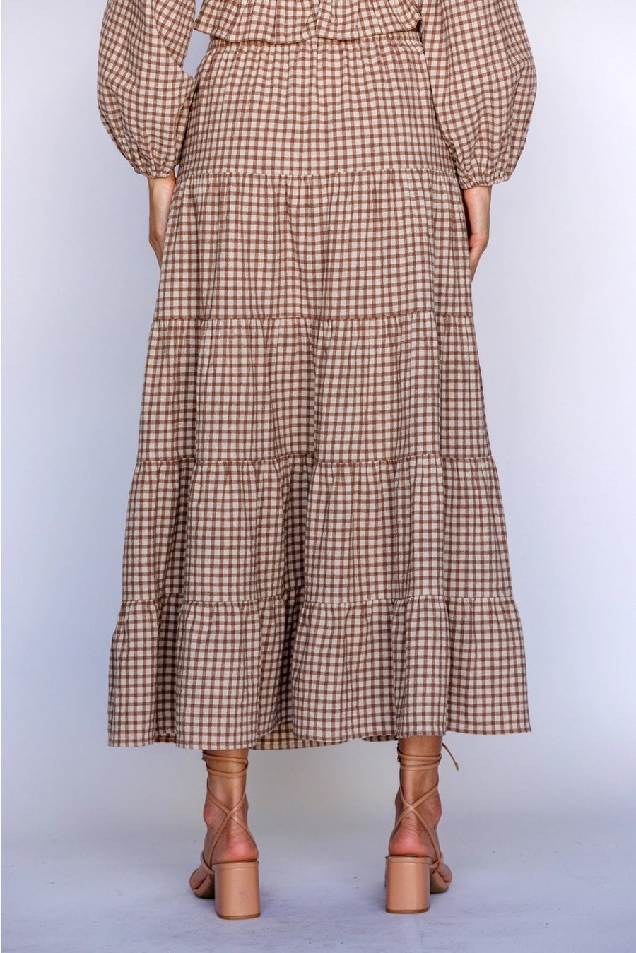 Gingham Tiered Elastic Waist Skirt