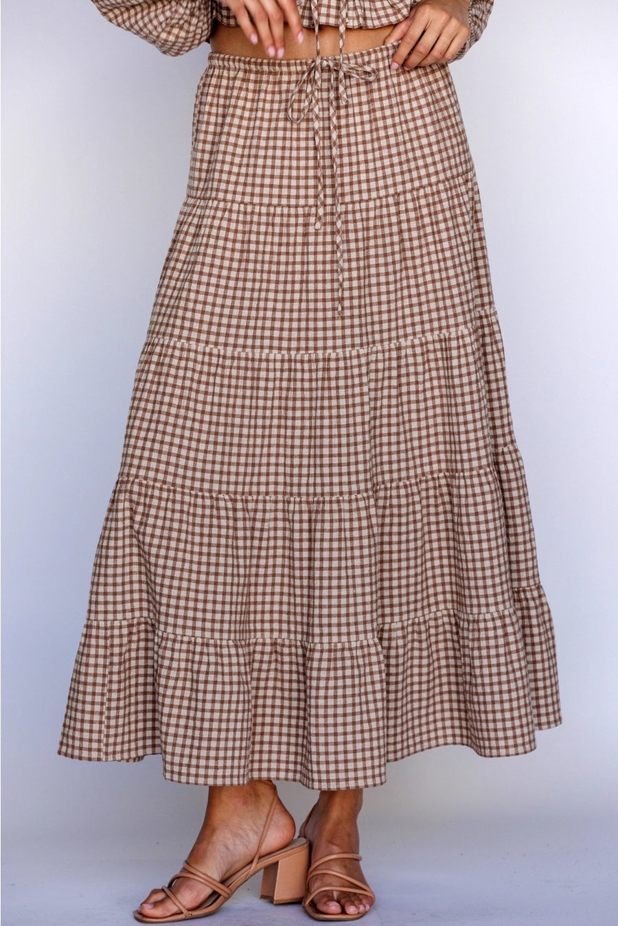 Gingham Tiered Elastic Waist Skirt