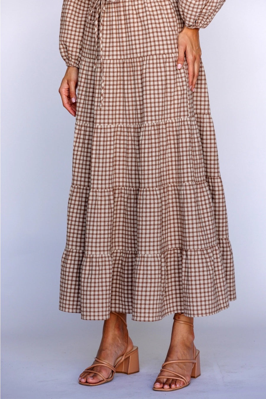 Gingham Tiered Elastic Waist Skirt