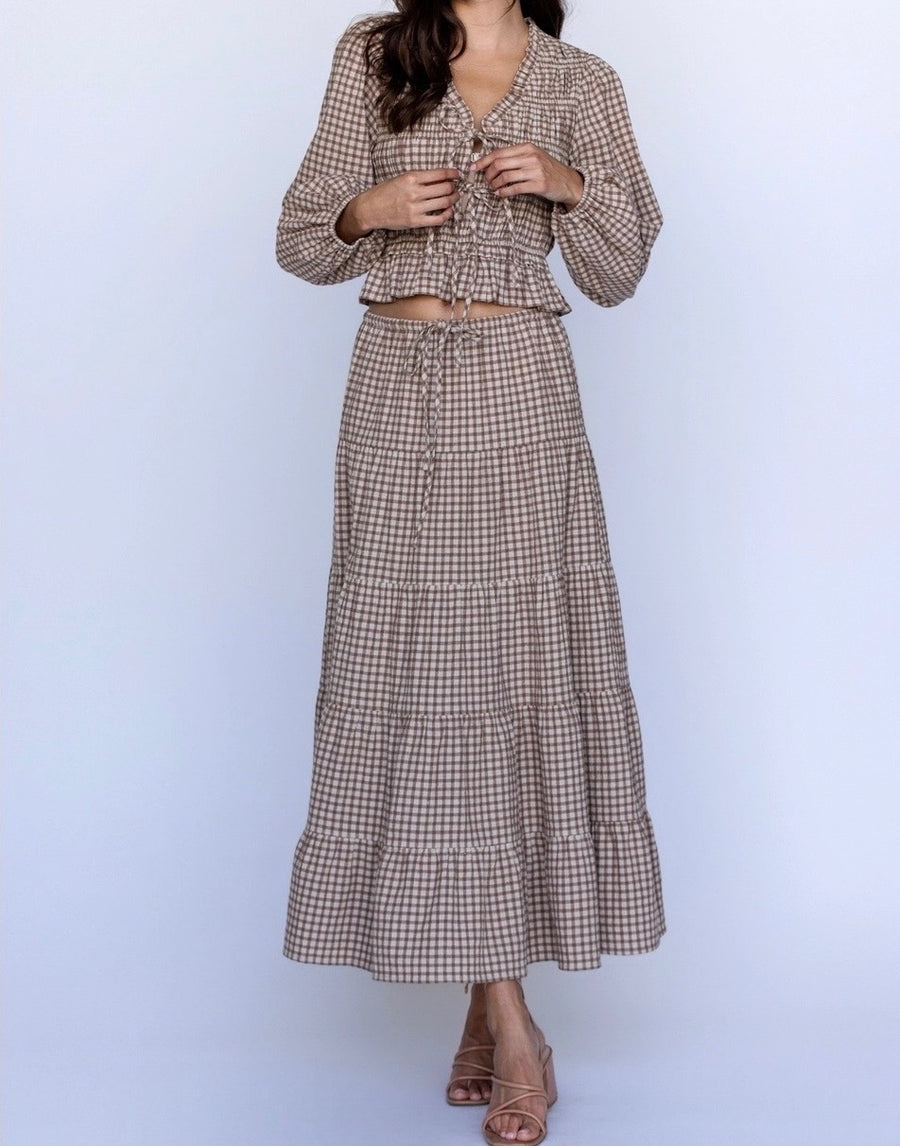 Gingham Tie Front Blouse