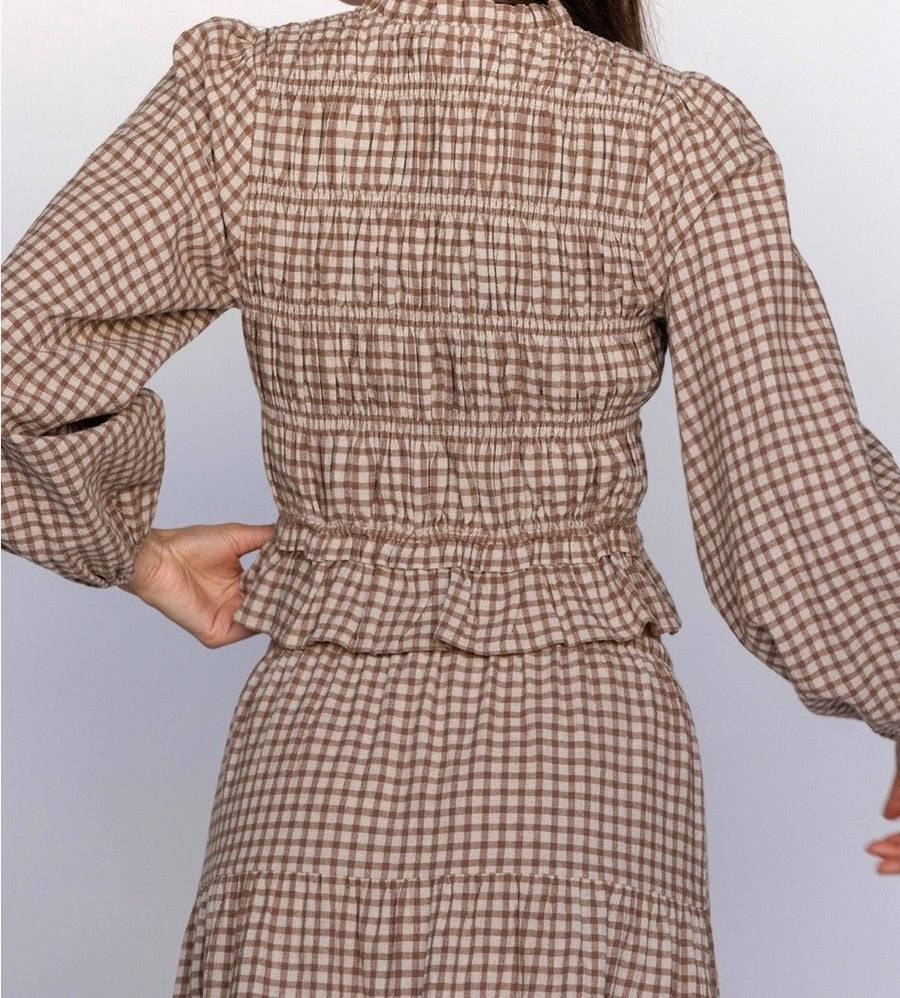 Gingham Tie Front Blouse