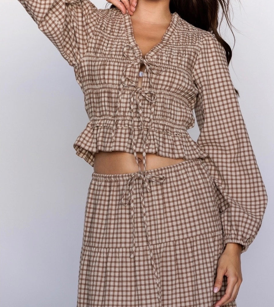 Gingham Tie Front Blouse