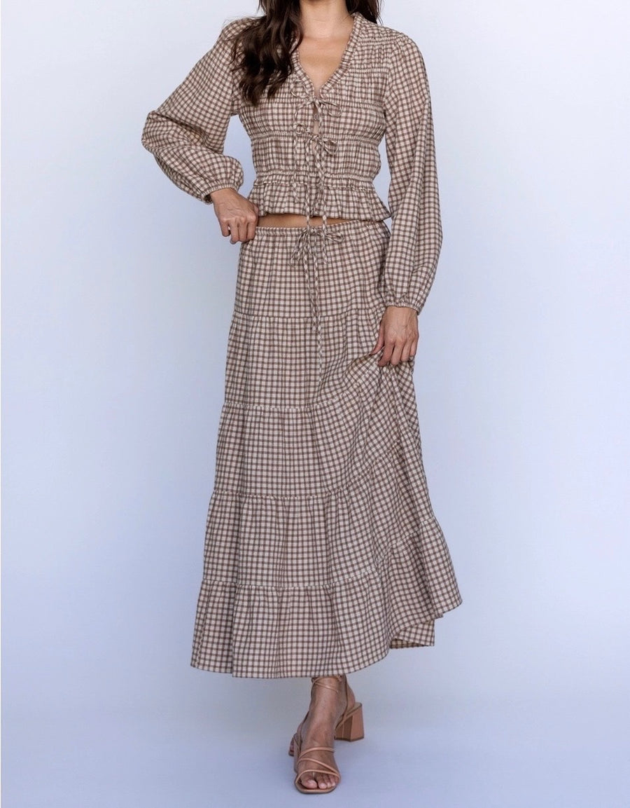 Gingham Tie Front Blouse