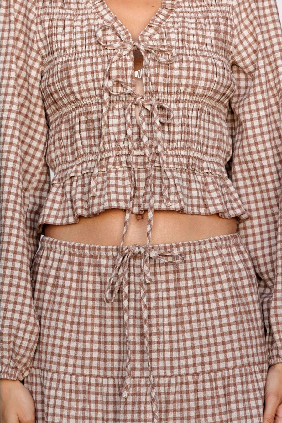 Gingham Tie Front Blouse