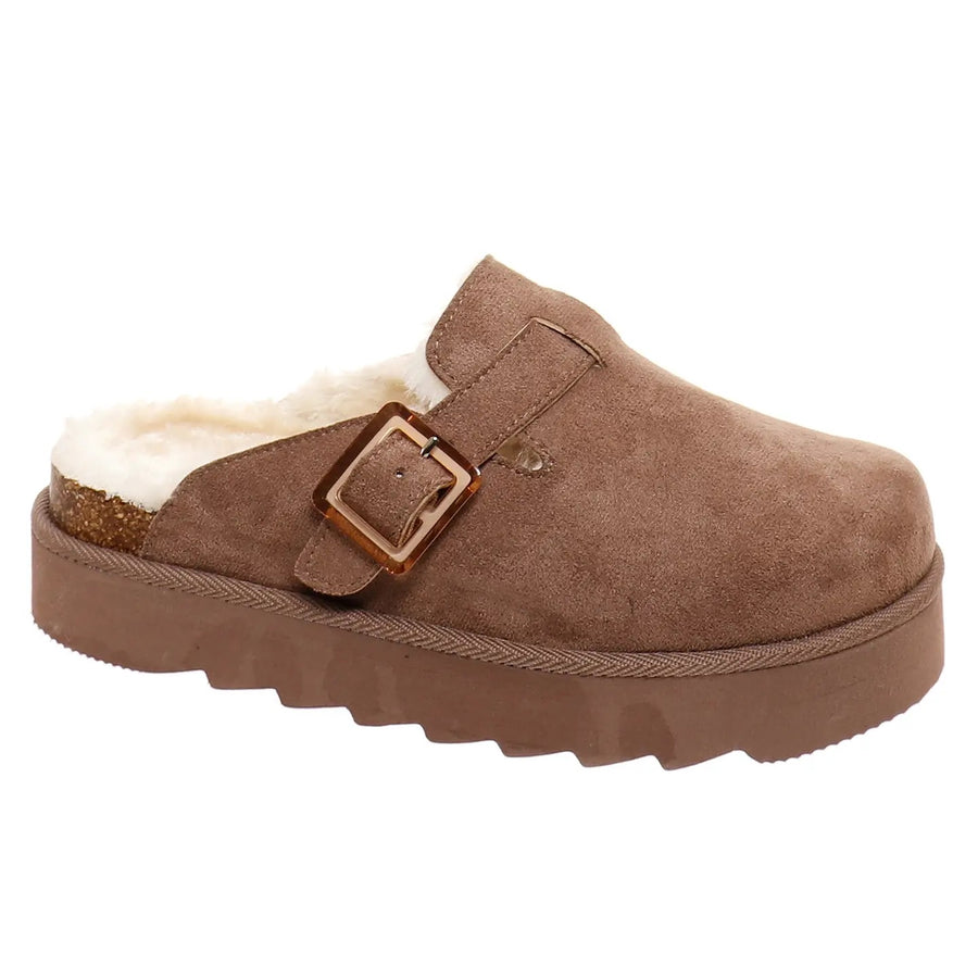 Sunday Platform Furry Suede Buckle Slide