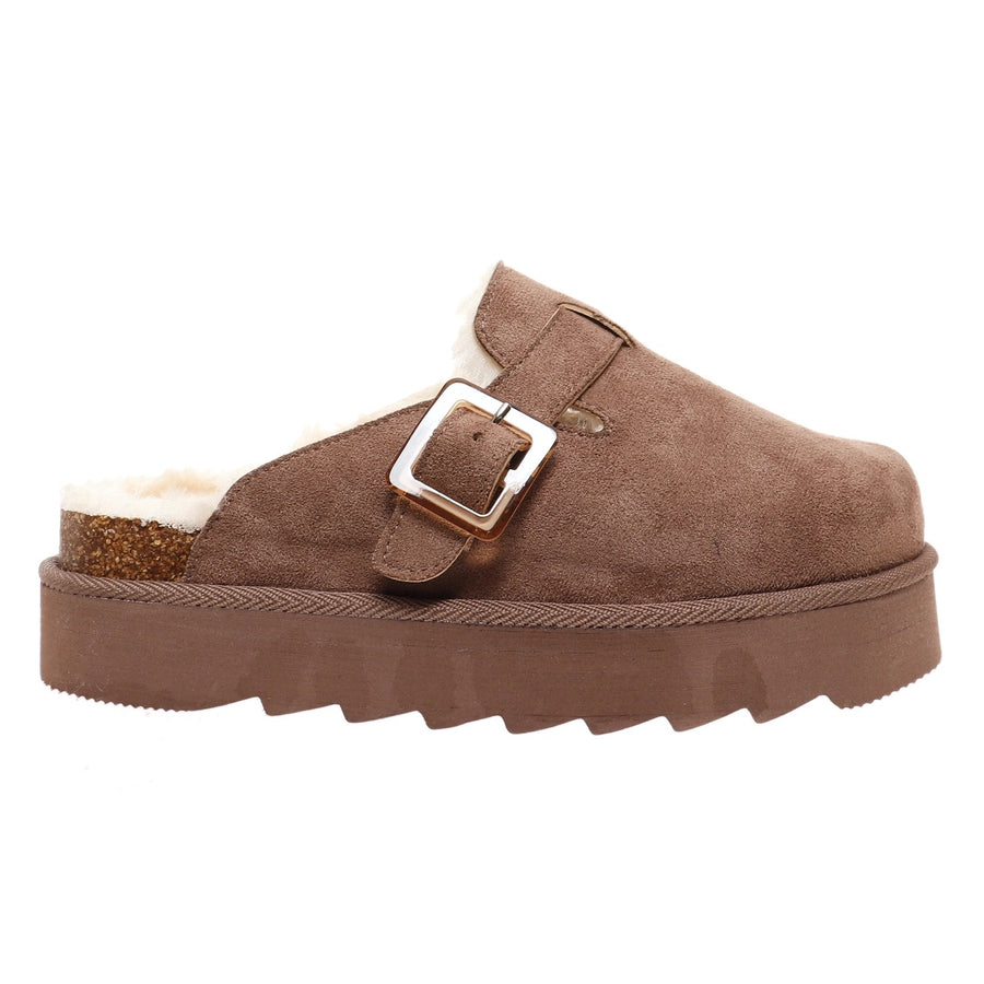 Sunday Platform Furry Suede Buckle Slide