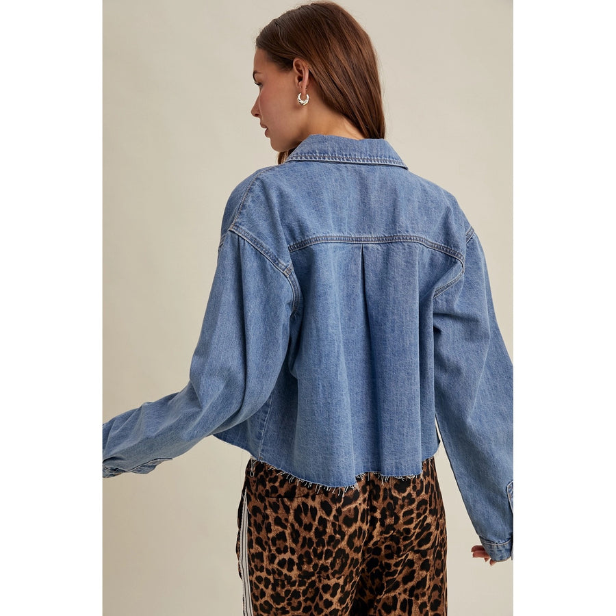 Raw-Edge Button Up Denim Shirt