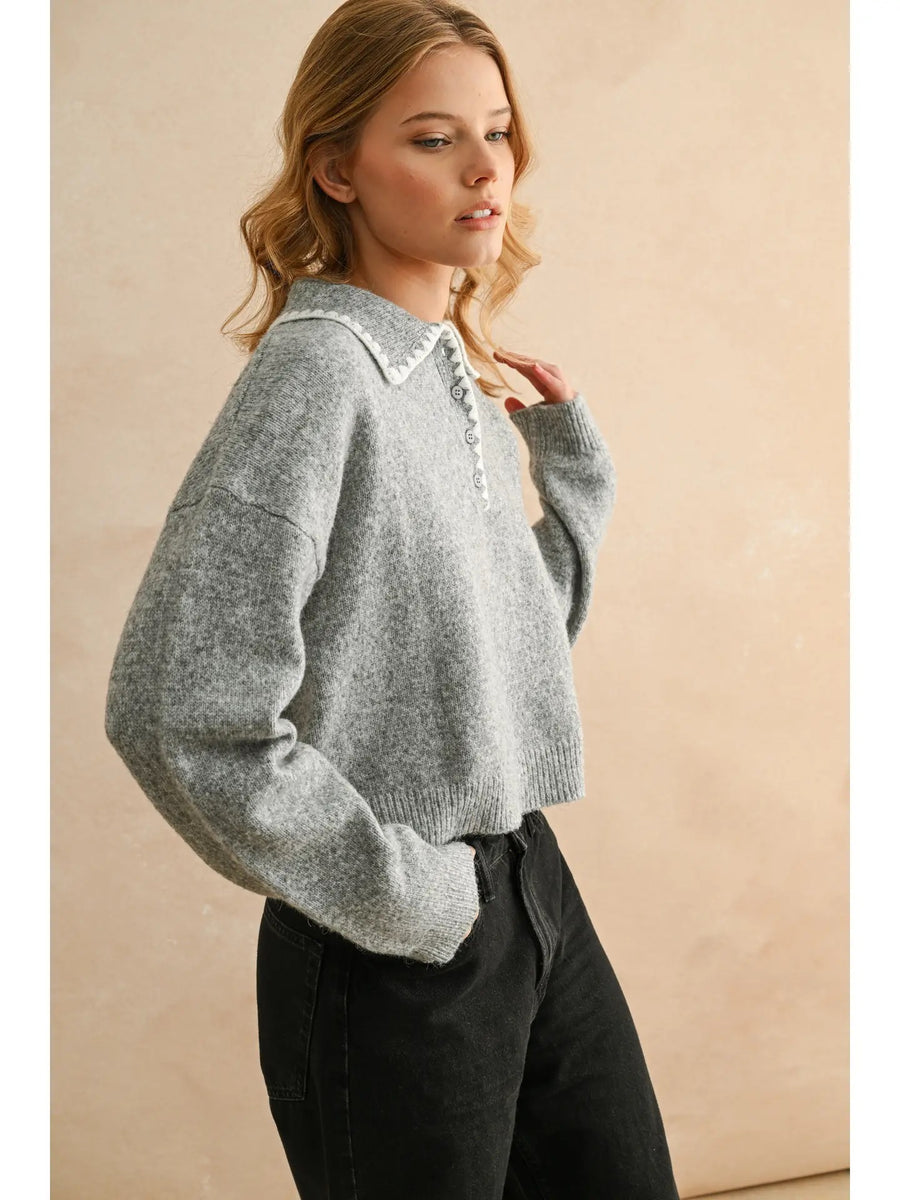 Stitch Detail Collared Sweater
