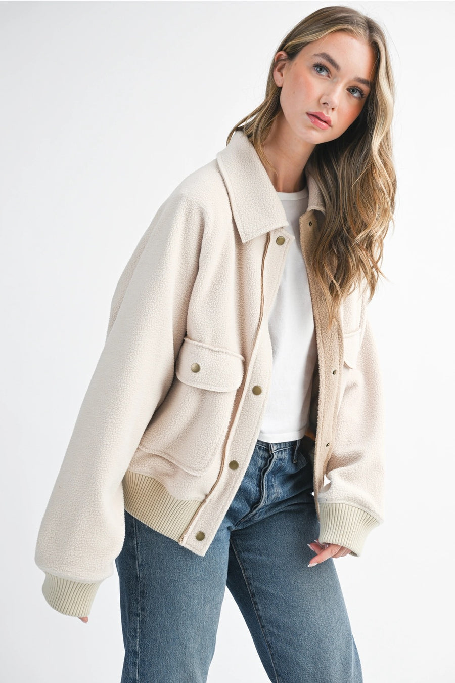 Cropped Button up Jacket- Cream