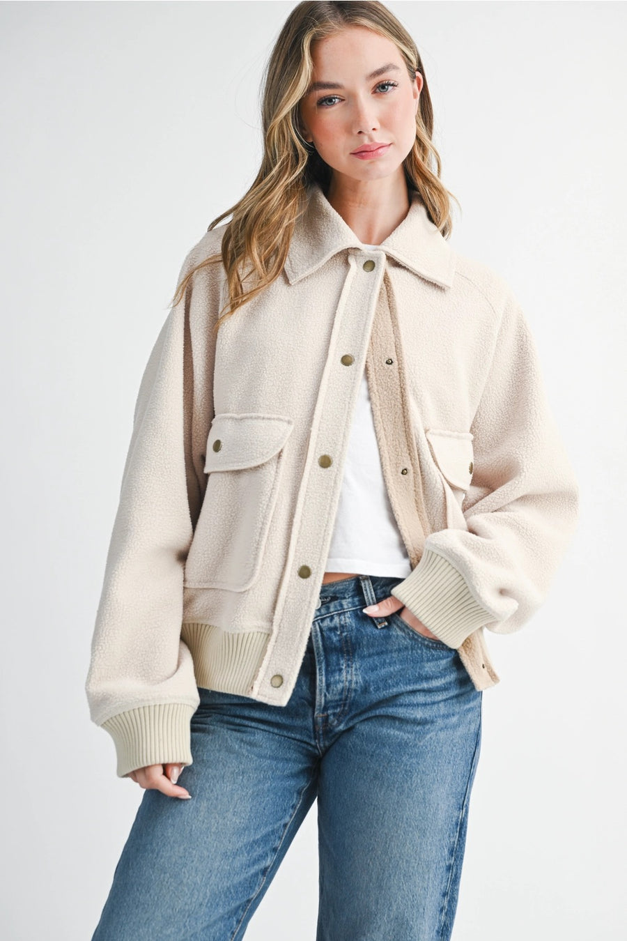 Cropped Button up Jacket- Cream