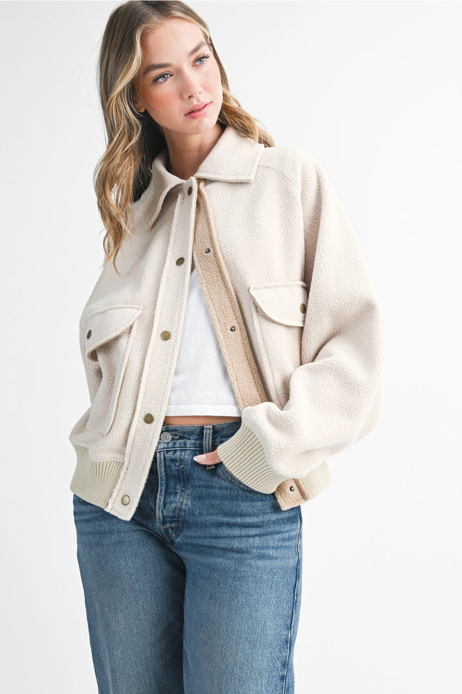 Cropped Button up Jacket- Cream
