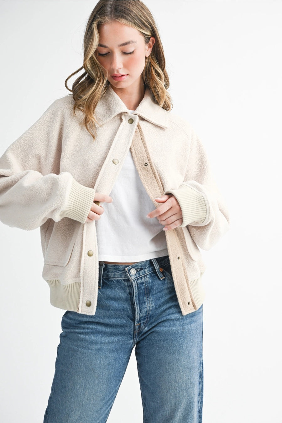 Cropped Button up Jacket- Cream