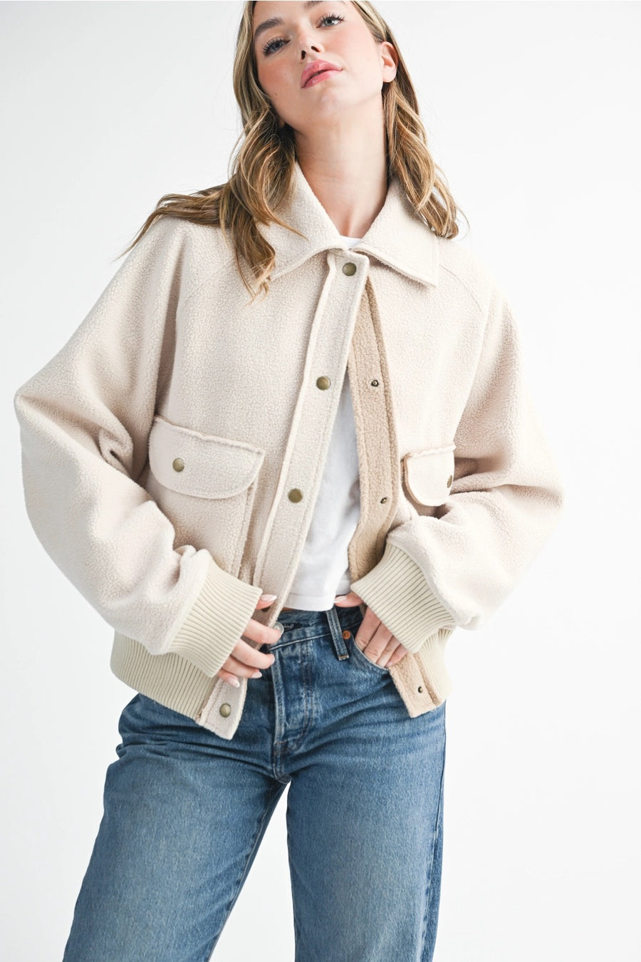 Cropped Button up Jacket- Cream