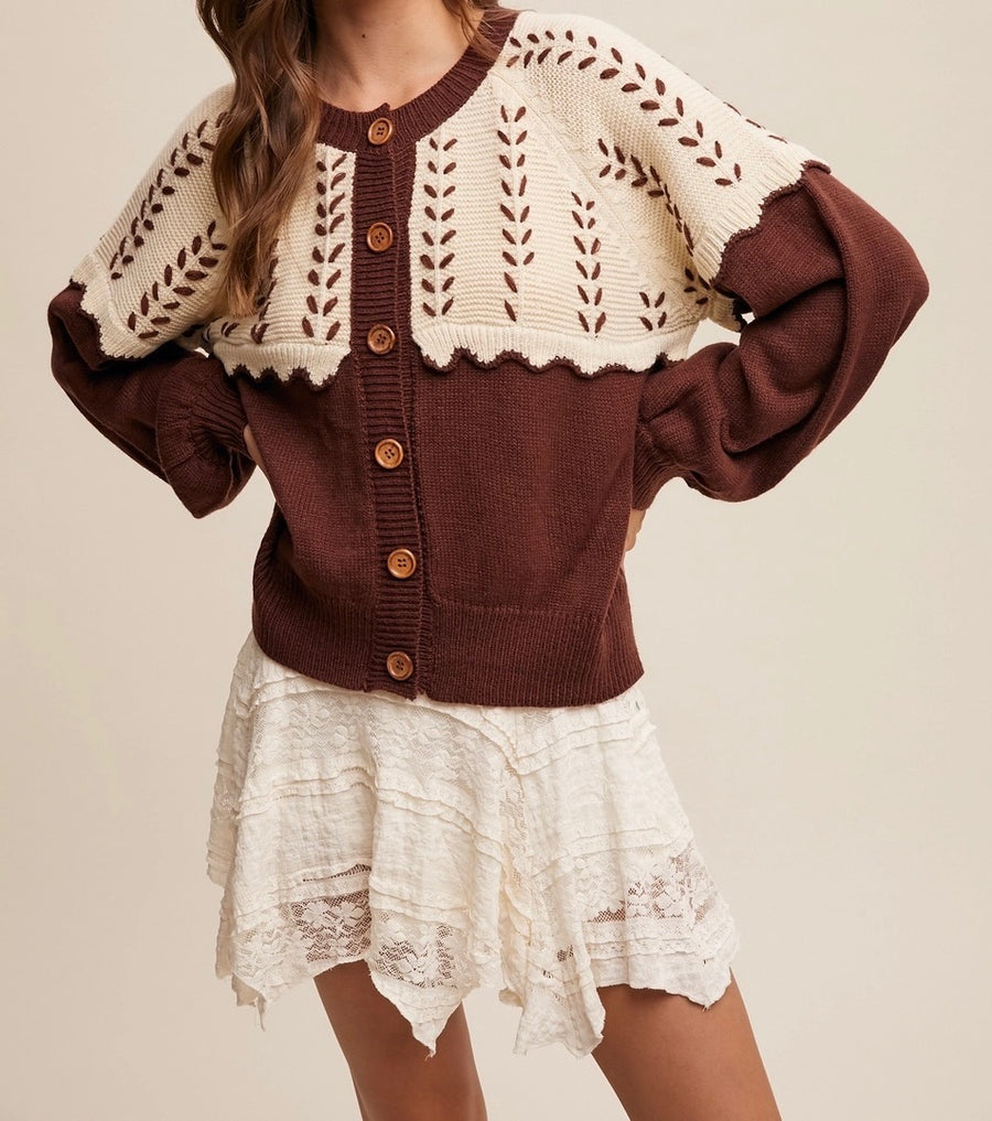 Colorblock Button-Up Cardigan