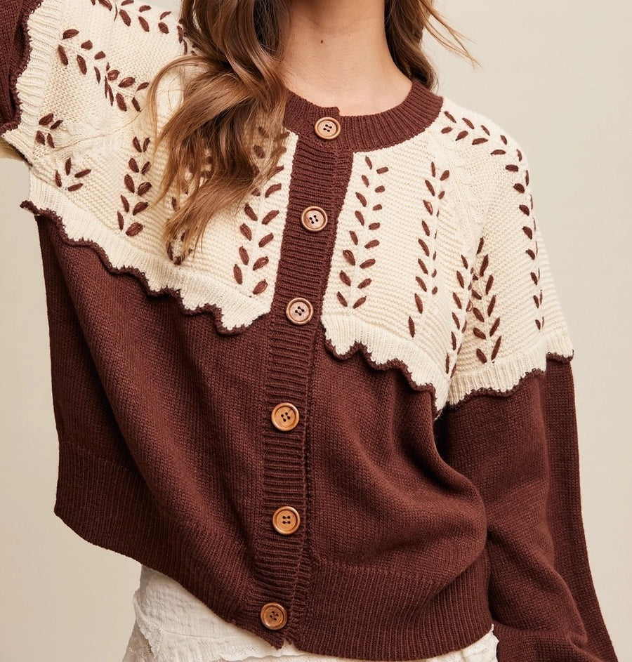 Colorblock Button-Up Cardigan