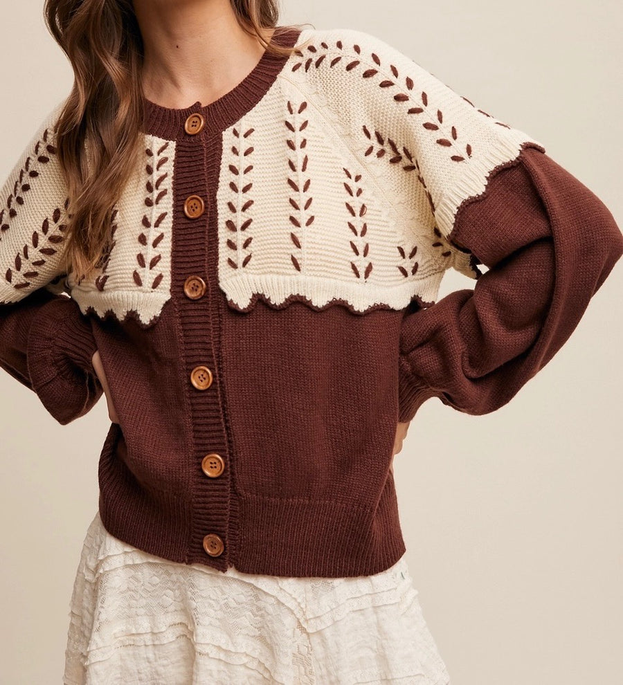 Colorblock Button-Up Cardigan