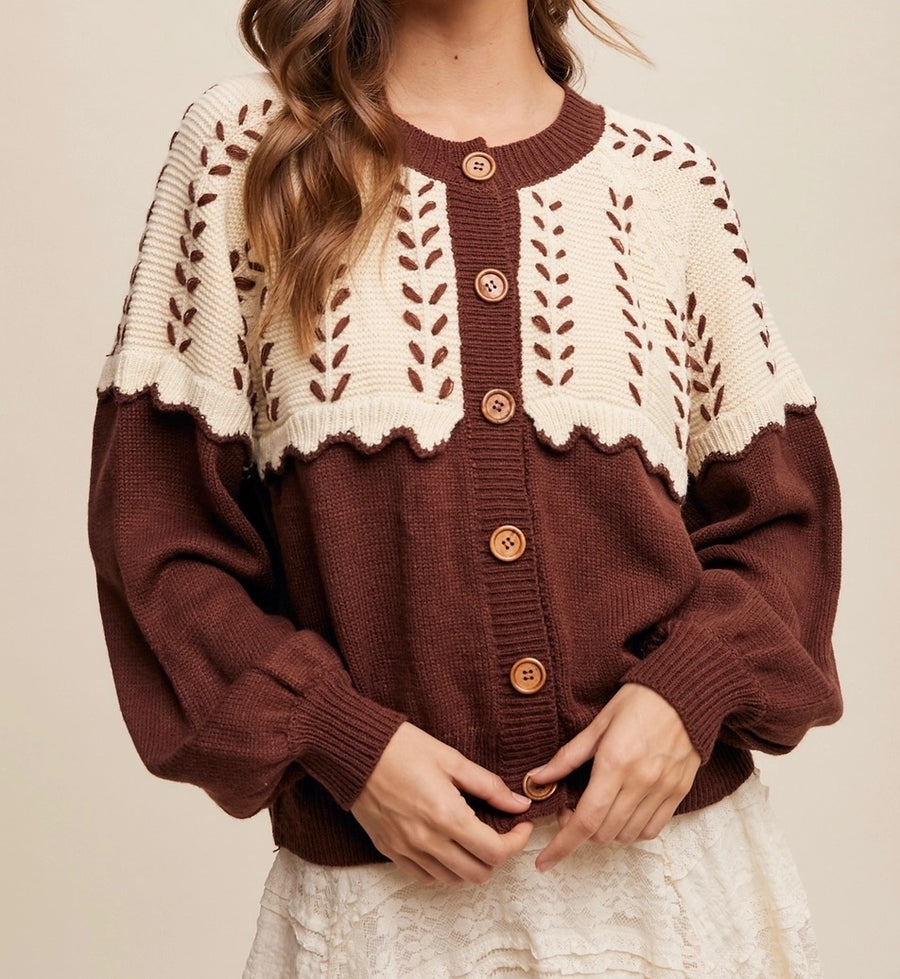 Colorblock Button-Up Cardigan