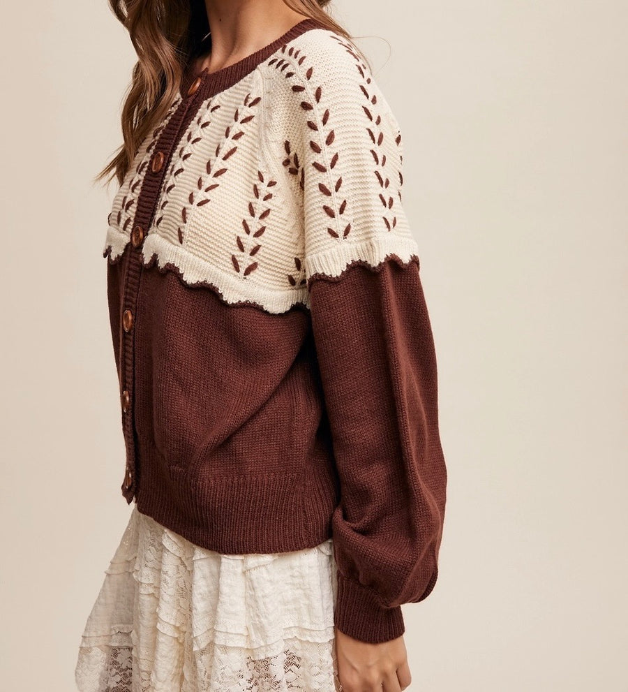 Colorblock Button-Up Cardigan