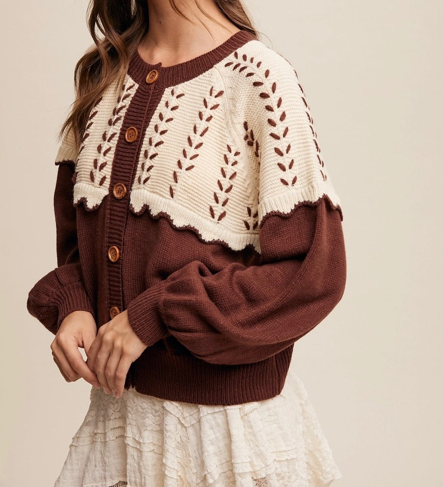Colorblock Button-Up Cardigan
