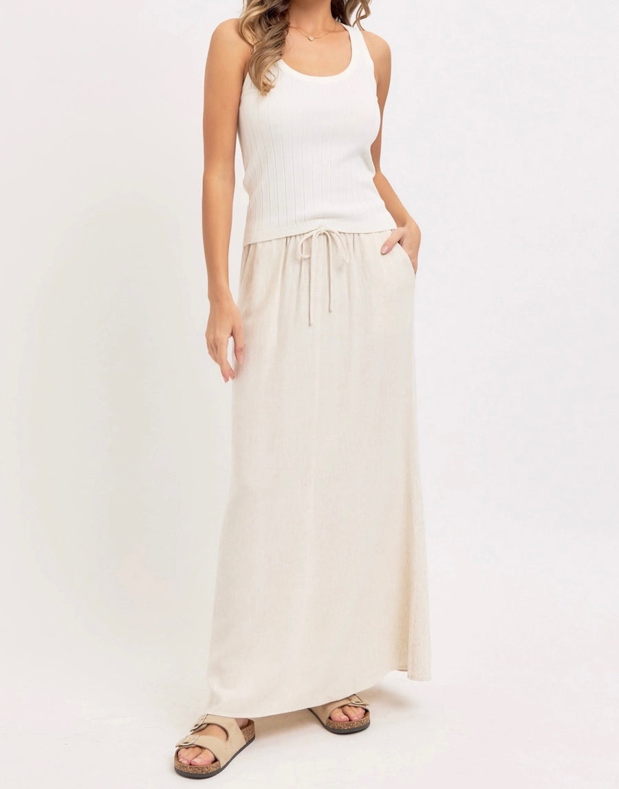 Linen Blend Tie-Waist Skirt