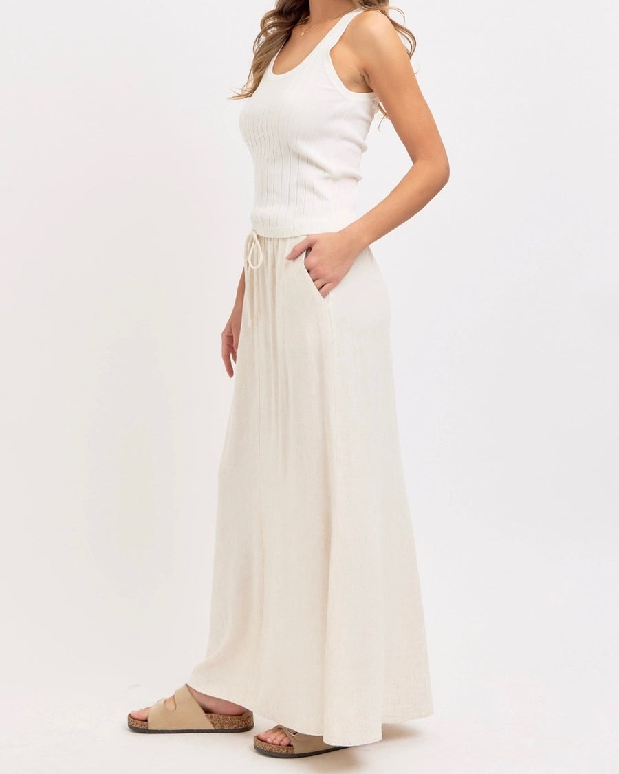 Linen Blend Tie-Waist Skirt