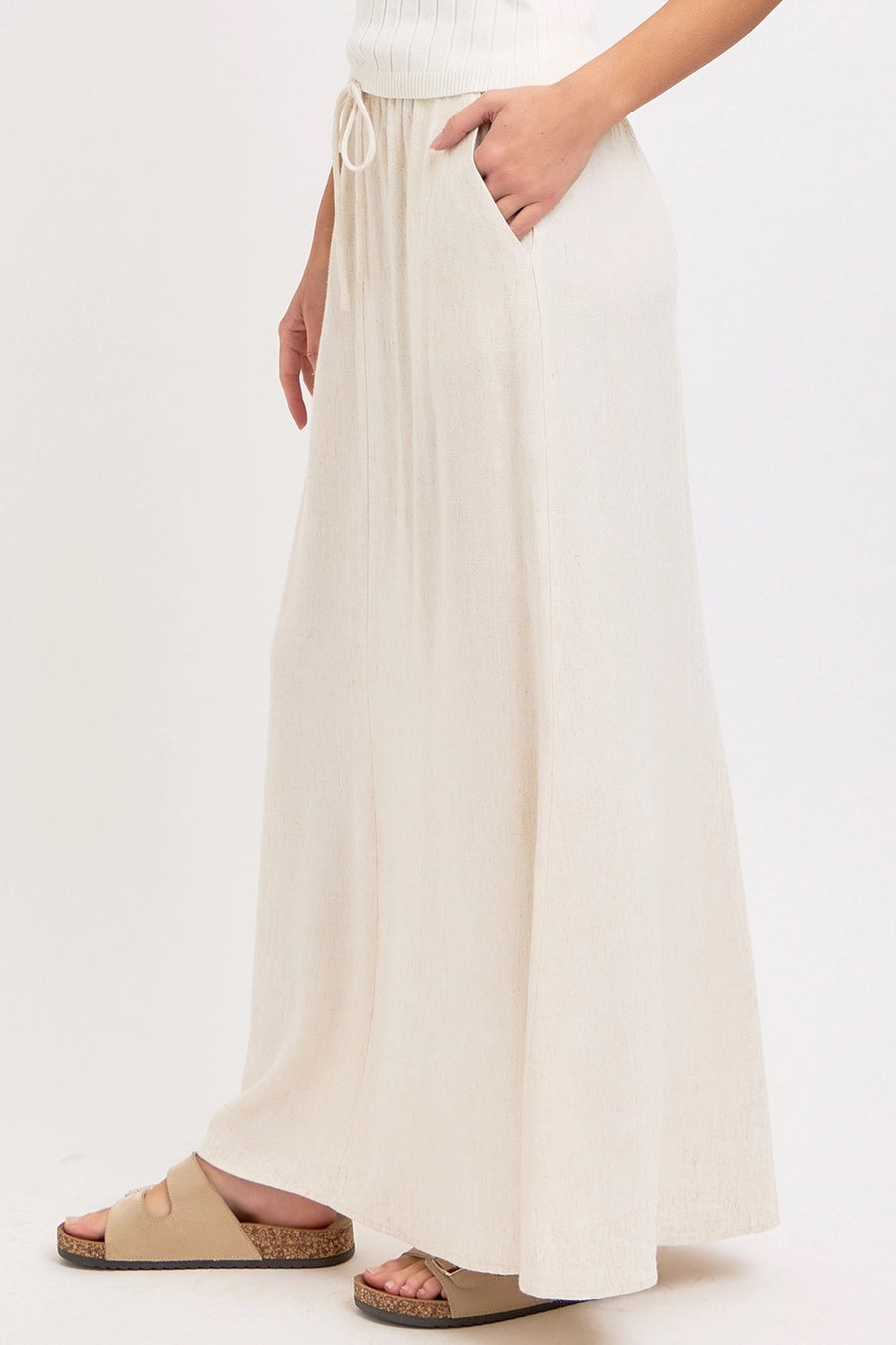 Linen Blend Tie-Waist Skirt