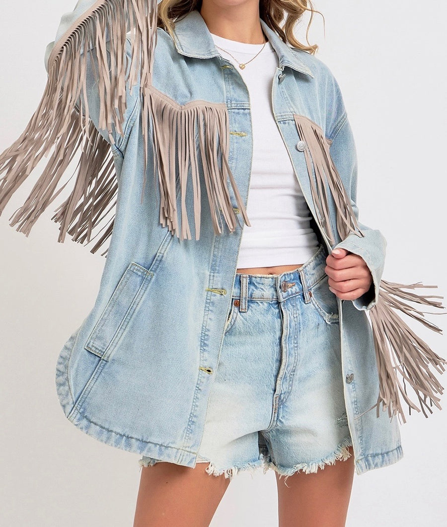 Fringe Light Wash Denim Jacket