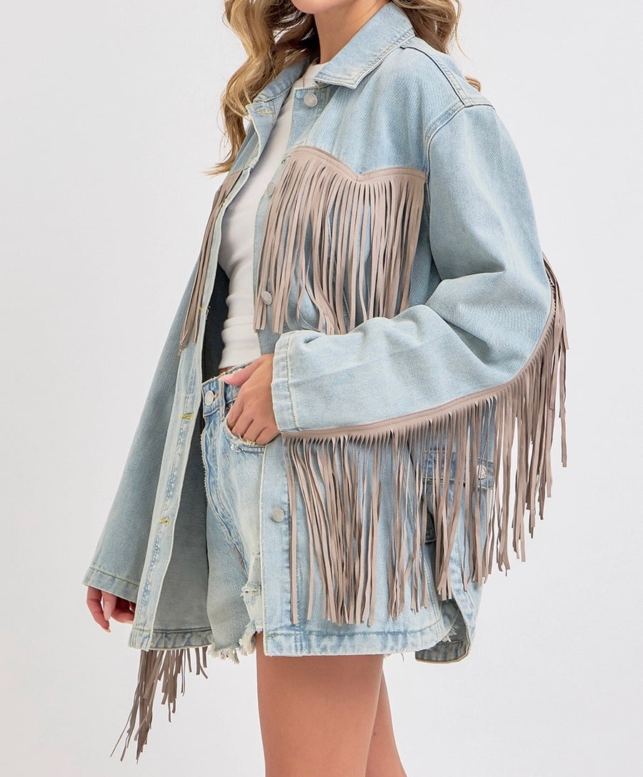 Fringe Light Wash Denim Jacket