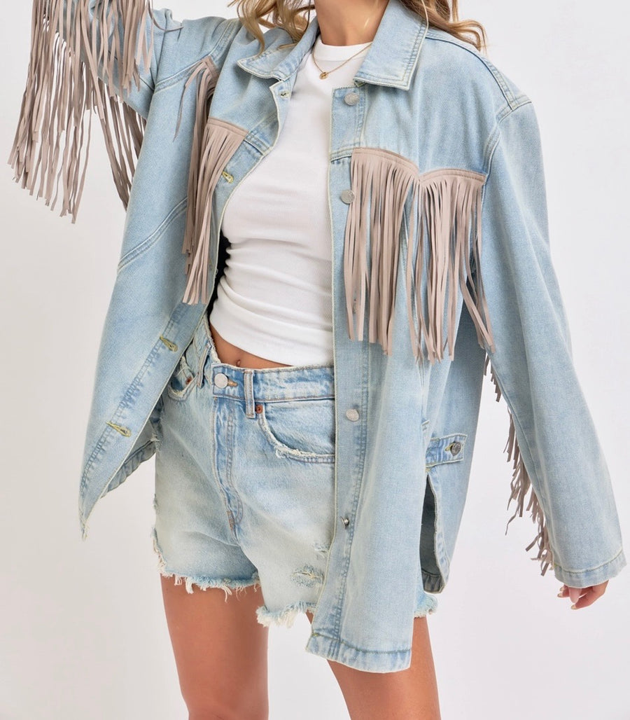 Fringe Light Wash Denim Jacket