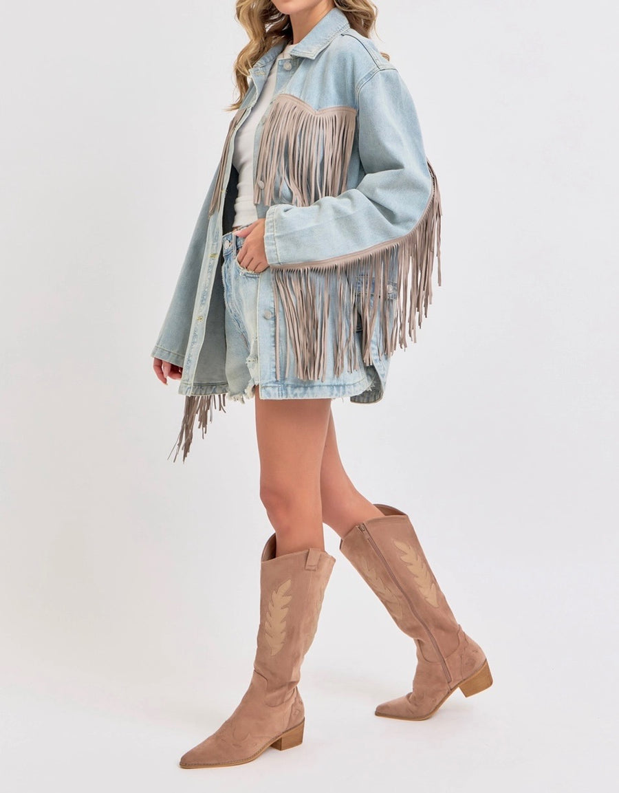 Fringe Light Wash Denim Jacket