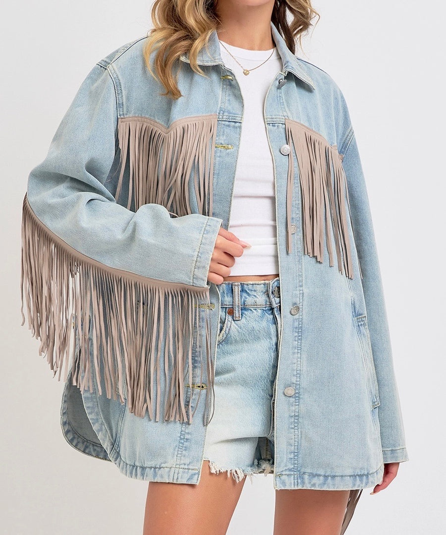 Fringe Light Wash Denim Jacket