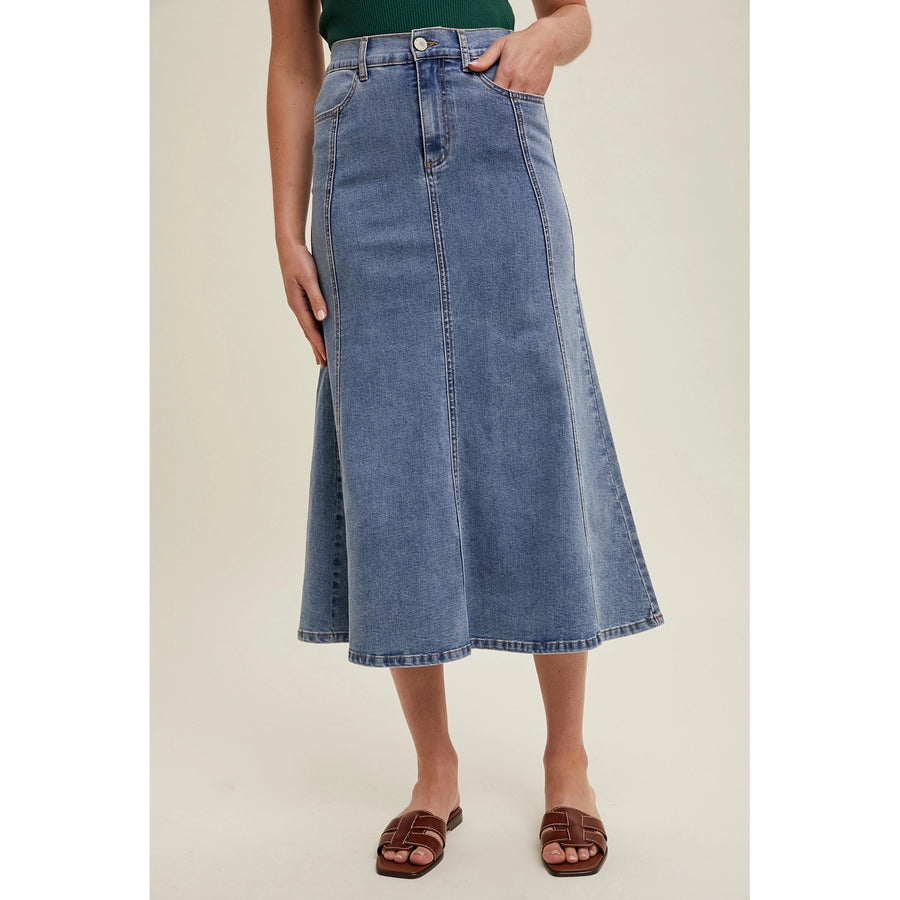Flare Midi Denim Skirt
