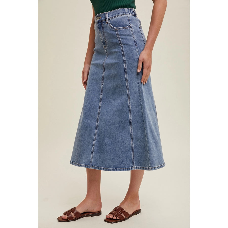 Flare Midi Denim Skirt