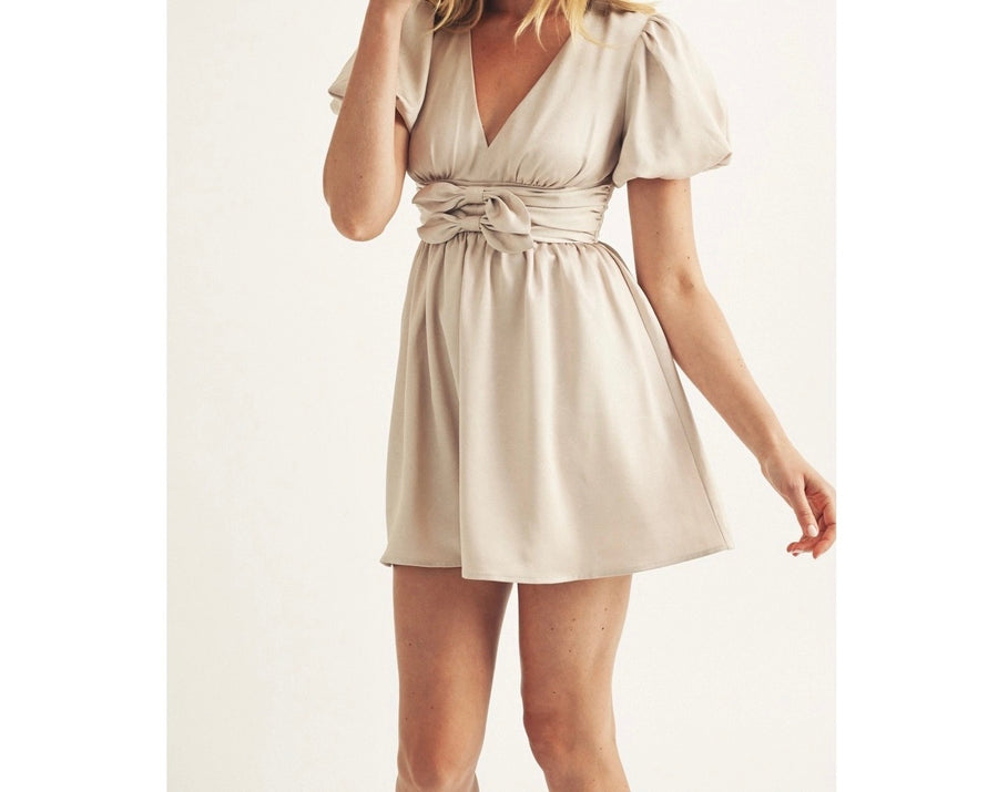 Satin A-Line Bow Mini Dress
