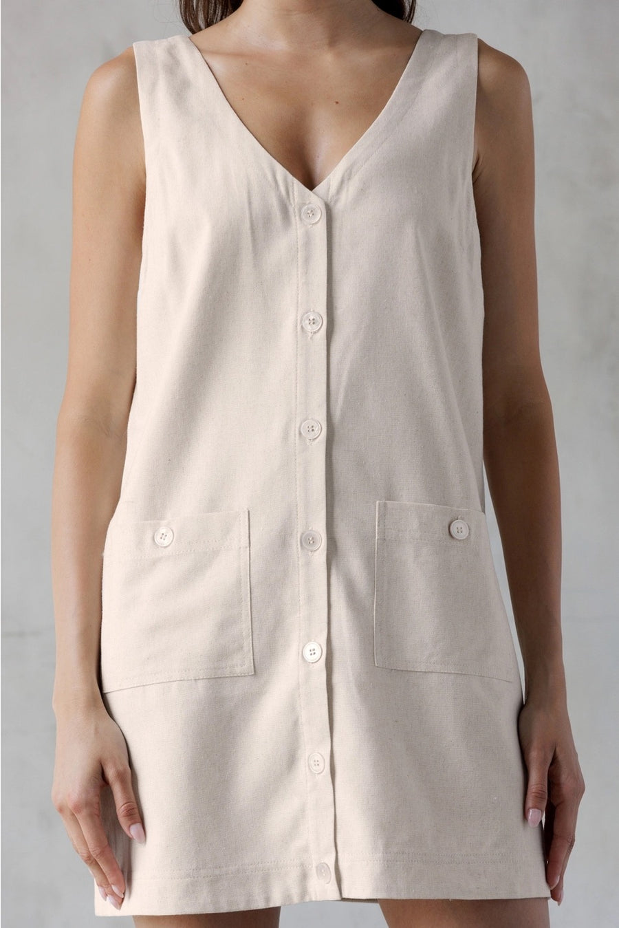 Button V-Neck Mini Dress