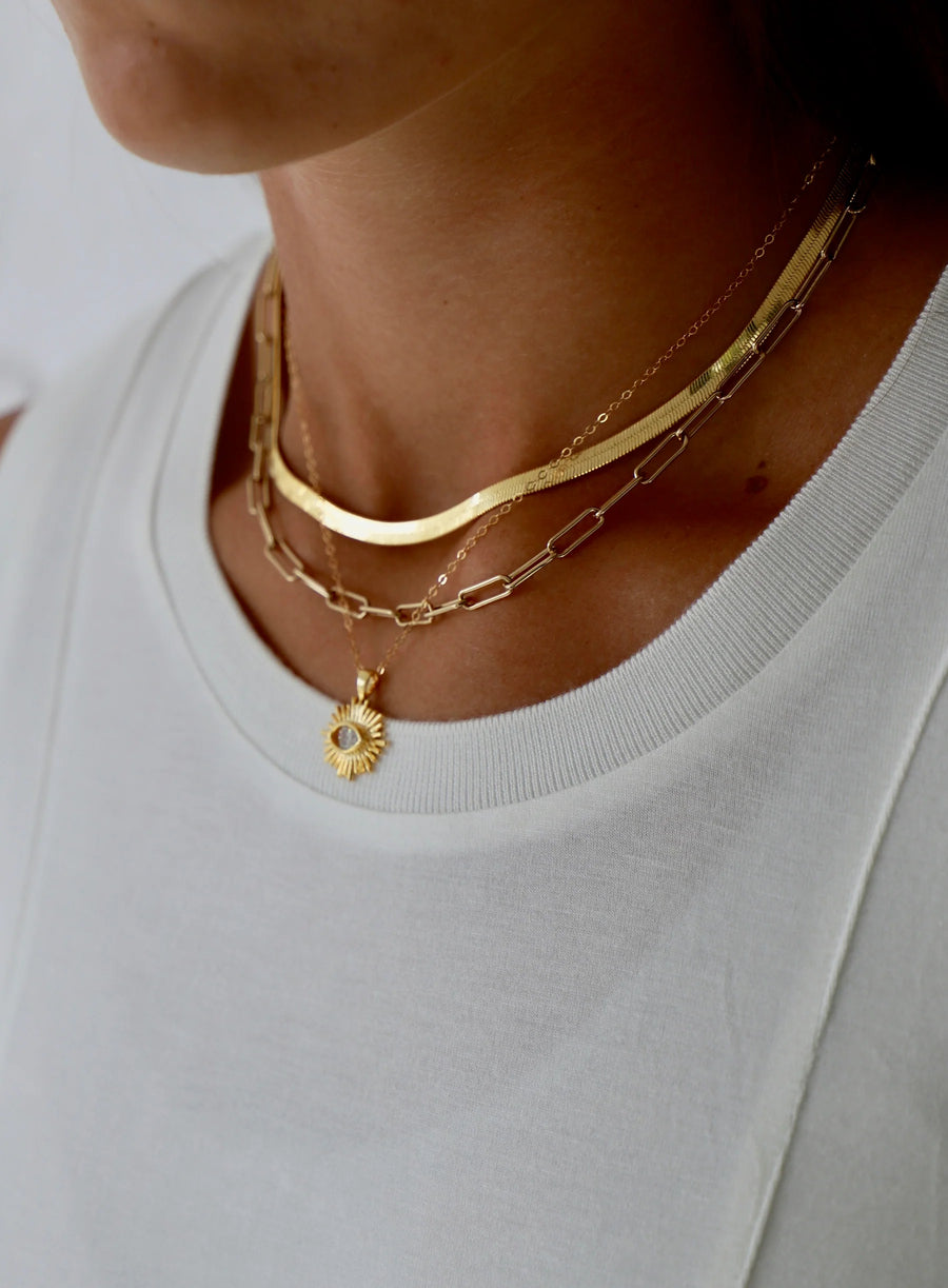 Herringbone Chain Necklace - Gold