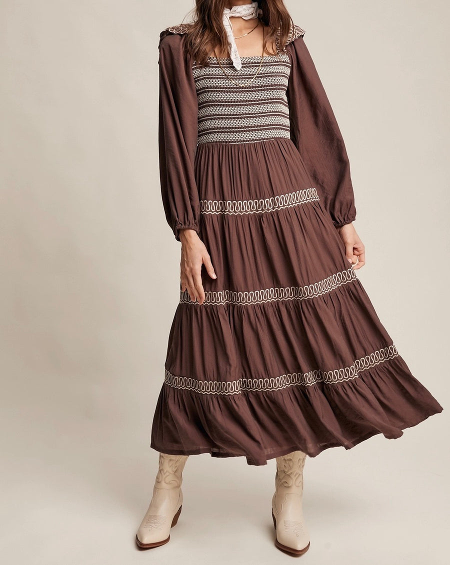Contrast Stitch Smocked Maxi Dress