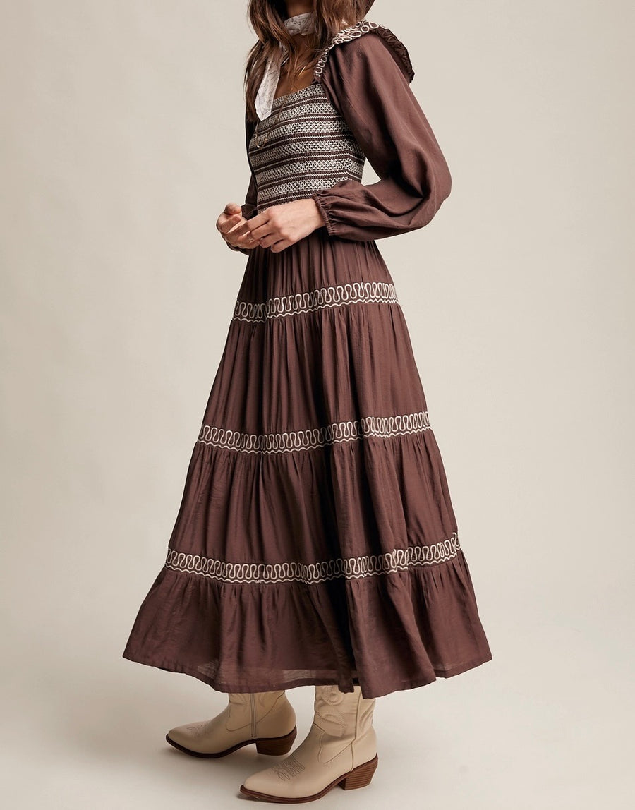 Contrast Stitch Smocked Maxi Dress