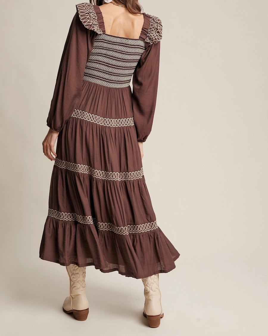 Contrast Stitch Smocked Maxi Dress
