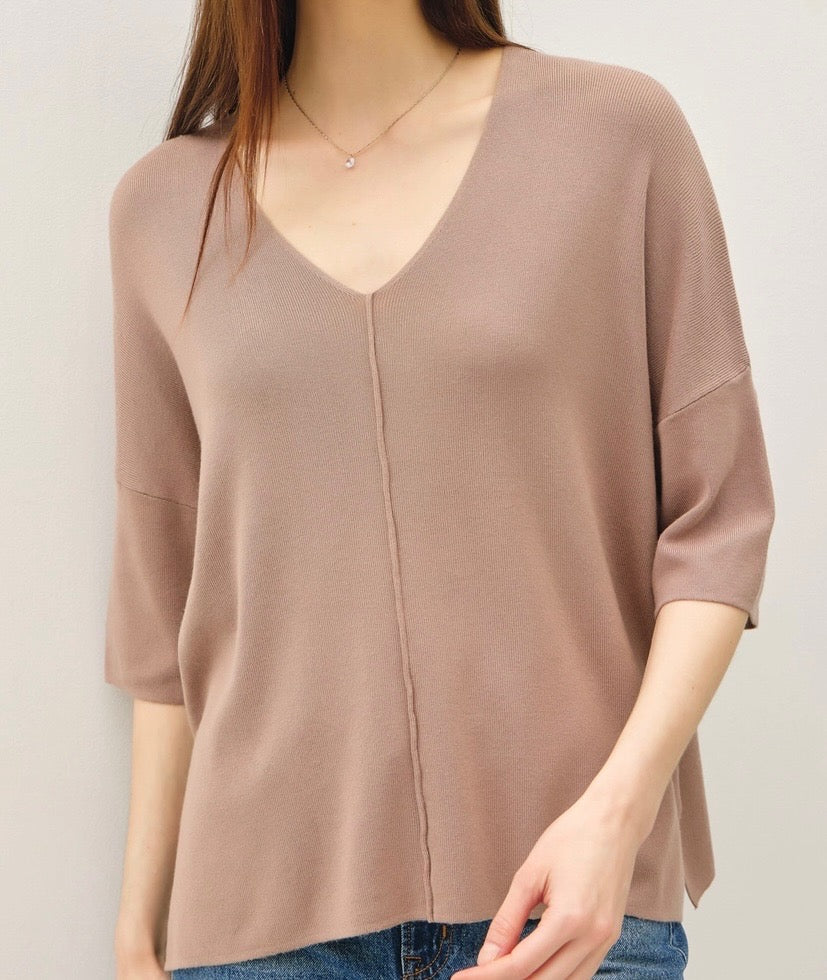 Knit V-Neck Short Sleeve Sweater