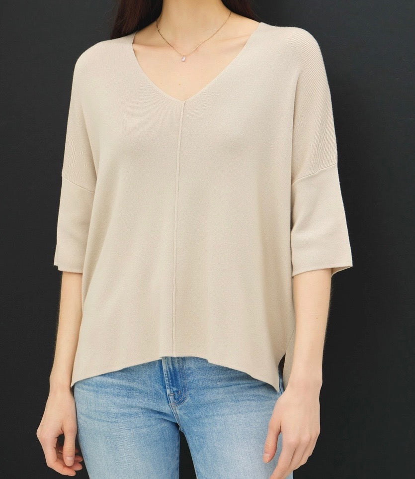 Knit V-Neck Short Sleeve Sweater