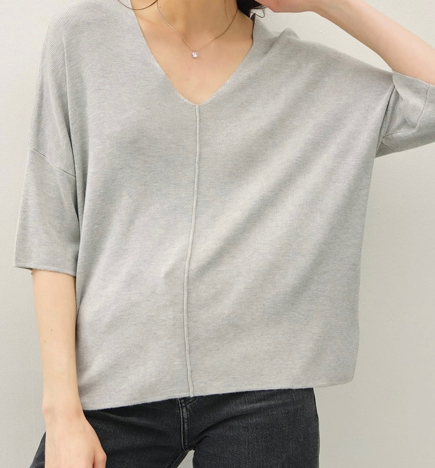 Knit V-Neck Short Sleeve Sweater